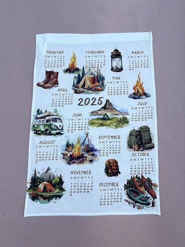 Travel themed 2025 Calendar Towel, Linen calendar, Wall calendar for him (Beach houses) in Saudi Arabia