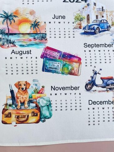 Travel themed 2025 Calendar Towel, Linen calendar, Wall calendar for him (Beach houses) in Saudi Arabia