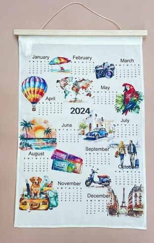 Travel themed 2025 Calendar Towel, Linen calendar, Wall calendar for him (Beach houses) in Saudi Arabia