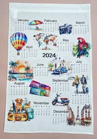 Travel themed 2025 Calendar Towel, Linen calendar, Wall calendar for him (Beach houses) in Saudi Arabia
