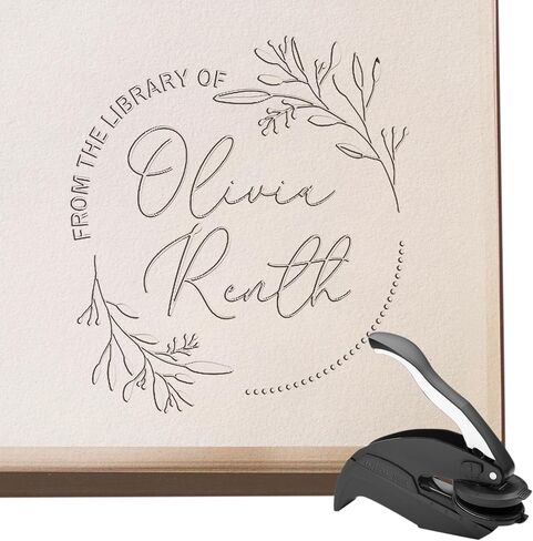 Personalized Book Embosser - Customizable Embosser Stamp for Crisp, Clear Impressions - Perfect for Bookplates, Endpapers, and Covers - Custom Embosser for Personal Libraries - Floral Designs in Saudi Arabia