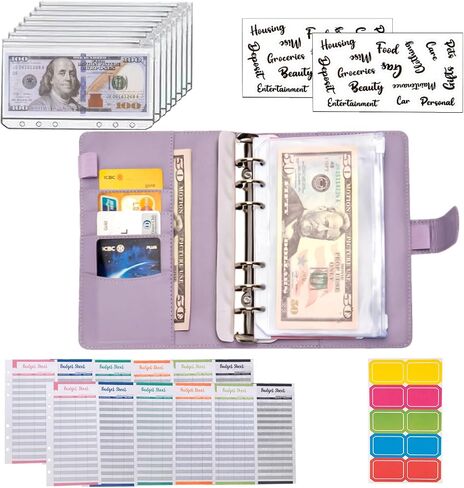 NICOOTHBudget Binder Cash Envelopes A6 Money Saving Binder with Zipper envelopes (Purple) in Saudi Arabia