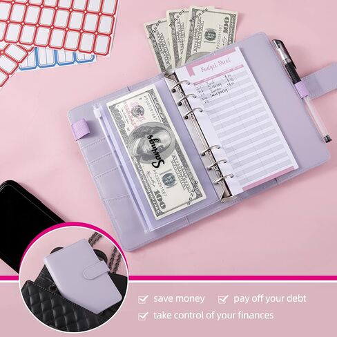 NICOOTHBudget Binder Cash Envelopes A6 Money Saving Binder with Zipper envelopes (Purple) in Saudi Arabia