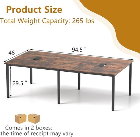 طاولة مؤتمر Tangkula 8 FT ، 95 "× 48" مكتب كمبيوتر مستطيل مع إطار معدني شاق ، 2 كبلات ، طاولة ندوة حديثة لغرفة الاجتماع ، قاعة الاجتماع (أبيض ، 1) in Kuwait