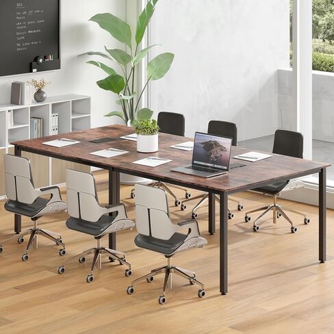 طاولة مؤتمر Tangkula 8 FT ، 95 "× 48" مكتب كمبيوتر مستطيل مع إطار معدني شاق ، 2 كبلات ، طاولة ندوة حديثة لغرفة الاجتماع ، قاعة الاجتماع (أبيض ، 1) in Kuwait