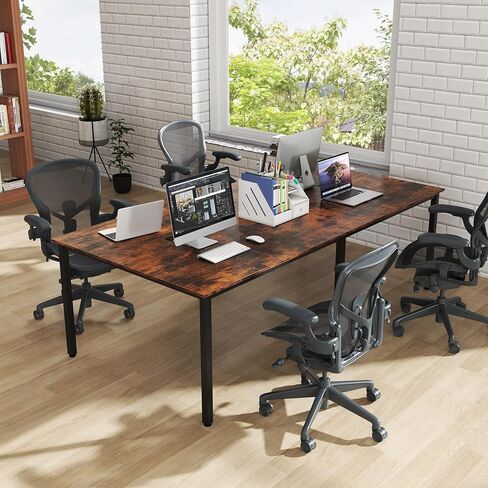 طاولة مؤتمر Tangkula 8 FT ، 95 "× 48" مكتب كمبيوتر مستطيل مع إطار معدني شاق ، 2 كبلات ، طاولة ندوة حديثة لغرفة الاجتماع ، قاعة الاجتماع (أبيض ، 1) in Kuwait