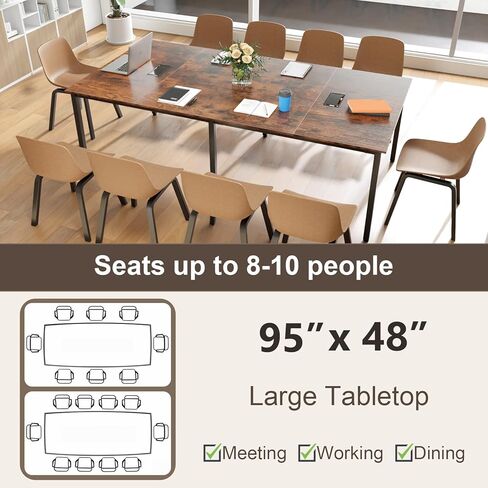 طاولة مؤتمر Tangkula 8 FT ، 95 "× 48" مكتب كمبيوتر مستطيل مع إطار معدني شاق ، 2 كبلات ، طاولة ندوة حديثة لغرفة الاجتماع ، قاعة الاجتماع (أبيض ، 1) in Kuwait