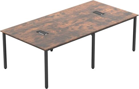 طاولة مؤتمر Tangkula 8 FT ، 95 "× 48" مكتب كمبيوتر مستطيل مع إطار معدني شاق ، 2 كبلات ، طاولة ندوة حديثة لغرفة الاجتماع ، قاعة الاجتماع (أبيض ، 1) in Kuwait