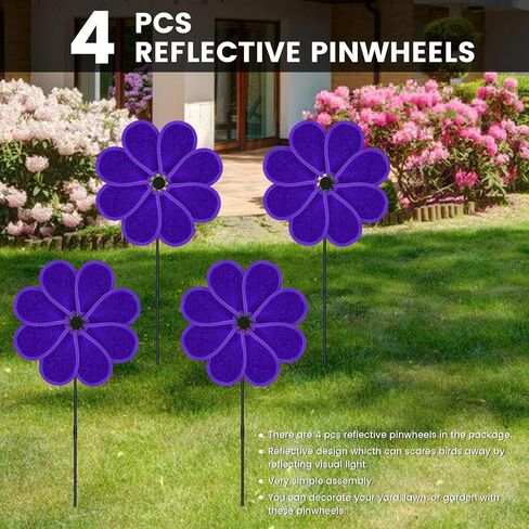 4 PCS 11.4" W x 28" H Reflective Pinwheels Sparkly Lawn Wind Spinners Colorful Rainbow Windmill for Garden Decoration Bird Devices Deterrent to Scare Birds Away（Multicolor） in Kuwait