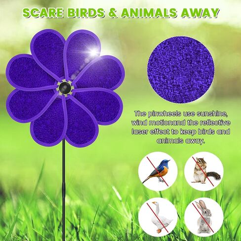 4 PCS 11.4" W x 28" H Reflective Pinwheels Sparkly Lawn Wind Spinners Colorful Rainbow Windmill for Garden Decoration Bird Devices Deterrent to Scare Birds Away（Multicolor） in Kuwait