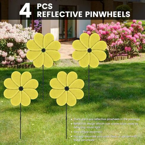 4 PCS 11.4" W x 28" H Reflective Pinwheels Sparkly Lawn Wind Spinners Colorful Rainbow Windmill for Garden Decoration Bird Devices Deterrent to Scare Birds Away（Multicolor） in Kuwait