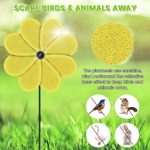 4 PCS 11.4" W x 28" H Reflective Pinwheels Sparkly Lawn Wind Spinners Colorful Rainbow Windmill for Garden Decoration Bird Devices Deterrent to Scare Birds Away（Multicolor） in Kuwait