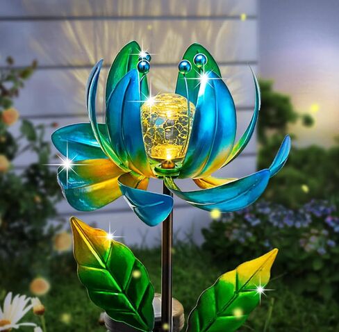 أضواء ساحة الطاقة الشمسية مغازل الرياح- لوتس لوتس زهرة حديقة ديكور LED Crackle Glass Globe Yard Art Art Sculpture Solar Shack Lights for Patio Pathway Lawn Walkway in Kuwait