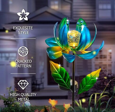 أضواء ساحة الطاقة الشمسية مغازل الرياح- لوتس لوتس زهرة حديقة ديكور LED Crackle Glass Globe Yard Art Art Sculpture Solar Shack Lights for Patio Pathway Lawn Walkway in Kuwait