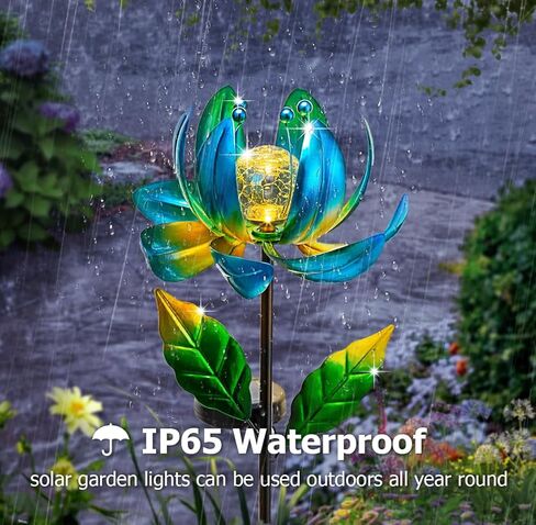 أضواء ساحة الطاقة الشمسية مغازل الرياح- لوتس لوتس زهرة حديقة ديكور LED Crackle Glass Globe Yard Art Art Sculpture Solar Shack Lights for Patio Pathway Lawn Walkway in Kuwait