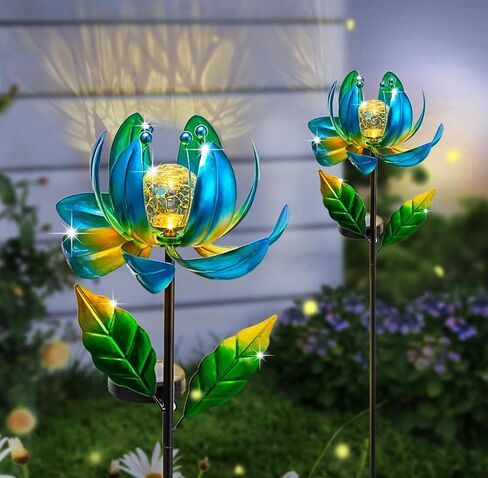 أضواء ساحة الطاقة الشمسية مغازل الرياح- لوتس لوتس زهرة حديقة ديكور LED Crackle Glass Globe Yard Art Art Sculpture Solar Shack Lights for Patio Pathway Lawn Walkway in Kuwait