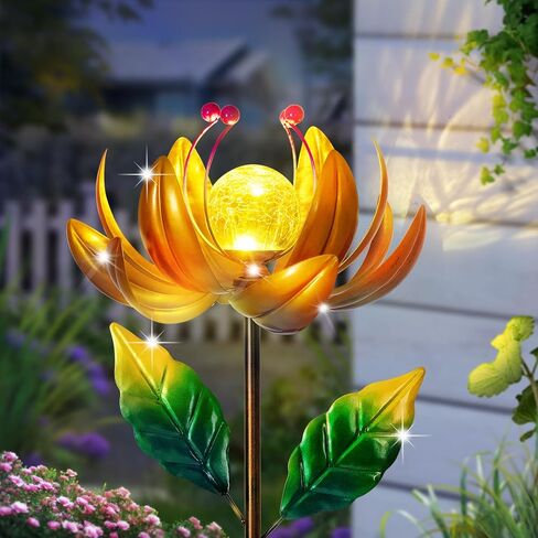 أضواء ساحة الطاقة الشمسية مغازل الرياح- لوتس لوتس زهرة حديقة ديكور LED Crackle Glass Globe Yard Art Art Sculpture Solar Shack Lights for Patio Pathway Lawn Walkway in Kuwait