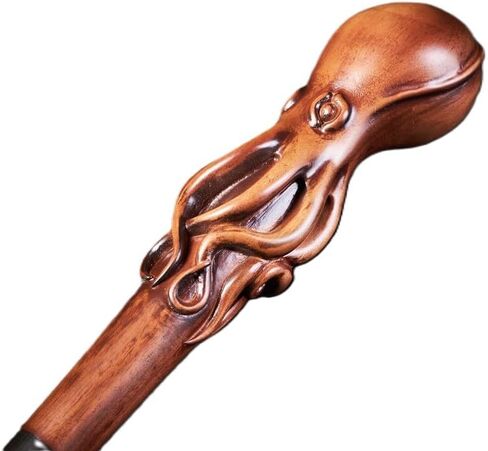 Rare Antique Octopus Head Walking Stick - Designer Premium Wooden Carved Walking Cane - Beautiful Handmade Foldable Cane With Octopus Handle For Men Women Comfortable Best Gift Idea in Saudi Arabia