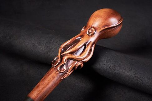 Rare Antique Octopus Head Walking Stick - Designer Premium Wooden Carved Walking Cane - Beautiful Handmade Foldable Cane With Octopus Handle For Men Women Comfortable Best Gift Idea in Saudi Arabia