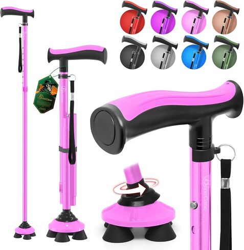 BeneCane Walking Cane for Men & Women Walking Stick for Seniors Folding Canes Quad Cane Adjustable Lightweight Sturdy Collapsible Heavy Duty with Soft TPR T-Handle and Travel Bag in Kuwait