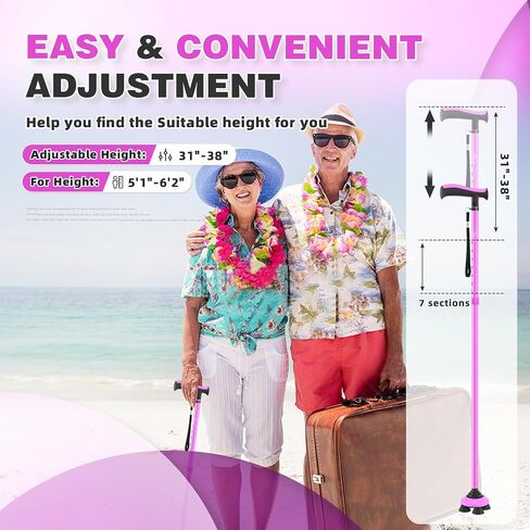 BeneCane Walking Cane for Men & Women Walking Stick for Seniors Folding Canes Quad Cane Adjustable Lightweight Sturdy Collapsible Heavy Duty with Soft TPR T-Handle and Travel Bag in Kuwait