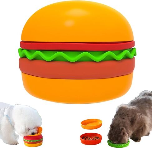 All-in-One Travel Cat Feeder Bowl for Dry Food, Wet Food, Slow Feeding, Licking Mats & Water, Multifunctional Hamburger Shape Pet Bowl, 5-Piece Stackable Cat Bowls Set for Travel (Orange) in Kuwait
