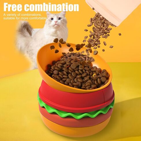 All-in-One Travel Cat Feeder Bowl for Dry Food, Wet Food, Slow Feeding, Licking Mats & Water, Multifunctional Hamburger Shape Pet Bowl, 5-Piece Stackable Cat Bowls Set for Travel (Orange) in Kuwait