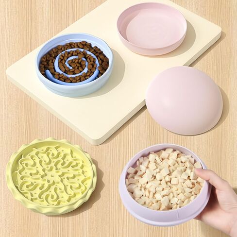 All-in-One Travel Cat Feeder Bowl for Dry Food, Wet Food, Slow Feeding, Licking Mats & Water, Multifunctional Hamburger Shape Pet Bowl, 5-Piece Stackable Cat Bowls Set for Travel (Orange) in Kuwait