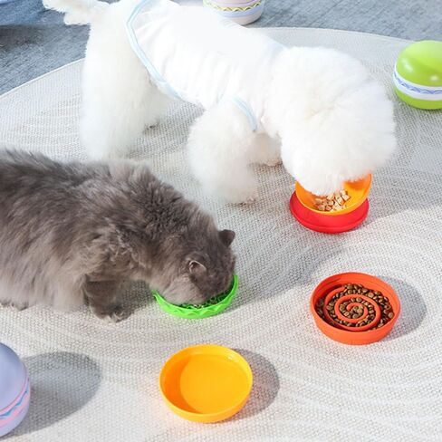 All-in-One Travel Cat Feeder Bowl for Dry Food, Wet Food, Slow Feeding, Licking Mats & Water, Multifunctional Hamburger Shape Pet Bowl, 5-Piece Stackable Cat Bowls Set for Travel (Orange) in Kuwait