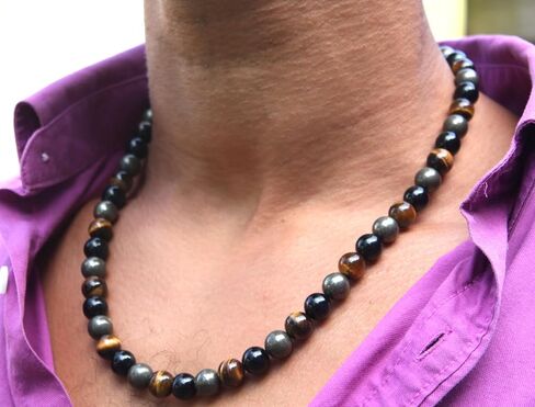 Black Onyx Cross Necklace for Men | Spiritual Protection Jewelry | Gemstone Cross Necklace for Women | Religious Fashion Accessory | 6mm 22" in Saudi Arabia