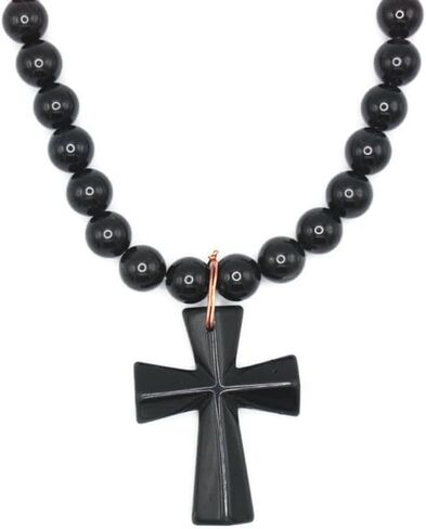 Black Onyx Cross Necklace for Men | Spiritual Protection Jewelry | Gemstone Cross Necklace for Women | Religious Fashion Accessory | 6mm 22" in Saudi Arabia