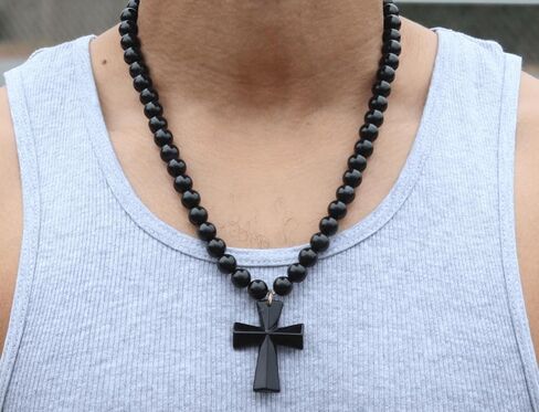 Black Onyx Cross Necklace for Men | Spiritual Protection Jewelry | Gemstone Cross Necklace for Women | Religious Fashion Accessory | 6mm 22" in Saudi Arabia