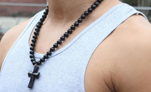 Black Onyx Cross Necklace for Men | Spiritual Protection Jewelry | Gemstone Cross Necklace for Women | Religious Fashion Accessory | 6mm 22" in Saudi Arabia