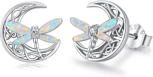 Twoowl Abalone Dragonfly Stud Earrings 925 Sterling Silver Celtic Moon Earrings Irish Celtic Jewelry Gifts for Women Girls in Kuwait