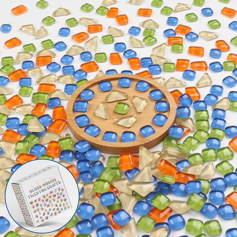Mosaic Tiles for Crafts, 500g Irregular Tiny Mosaic Tile with Bamboo Coaster Gifts, Handmade Crystal Mosaics Pieces Stained Glass Bulk for DIY Art Projects Home Decoration (Mixed Color) in Kuwait