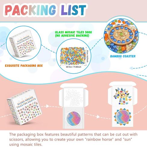 Mosaic Tiles for Crafts, 500g Irregular Tiny Mosaic Tile with Bamboo Coaster Gifts, Handmade Crystal Mosaics Pieces Stained Glass Bulk for DIY Art Projects Home Decoration (Mixed Color) in Kuwait