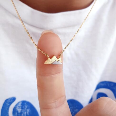 Two-Tone Gold and Silver Color Mixed Mountain Pendant Necklace, 18K Gold Dipped Mountain Necklace, Nature Mountain Lovers Necklace (Gold) in Saudi Arabia