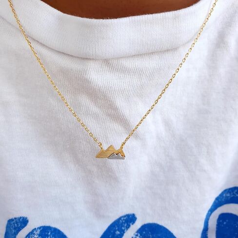 Two-Tone Gold and Silver Color Mixed Mountain Pendant Necklace, 18K Gold Dipped Mountain Necklace, Nature Mountain Lovers Necklace (Gold) in Saudi Arabia