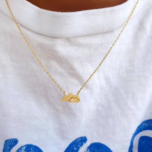 Two-Tone Gold and Silver Color Mixed Mountain Pendant Necklace, 18K Gold Dipped Mountain Necklace, Nature Mountain Lovers Necklace (Gold) in Saudi Arabia