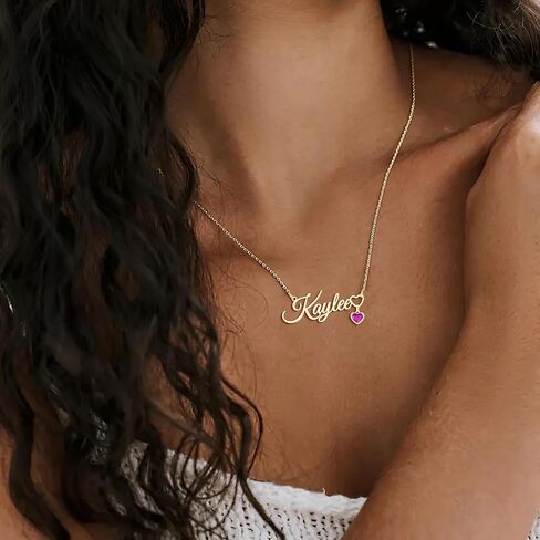 Custom Name Necklace with 12 Month Birthstone,Personalized 18K Gold Plated Name Plate Necklaces Customized Pendant Necklace Christmas Birthday Gifts For Women in Saudi Arabia
