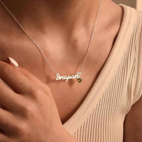 Custom Name Necklace with 12 Month Birthstone,Personalized 18K Gold Plated Name Plate Necklaces Customized Pendant Necklace Christmas Birthday Gifts For Women in Saudi Arabia
