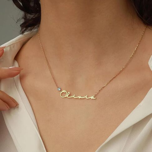 Custom Name Necklace with 12 Month Birthstone,Personalized 18K Gold Plated Name Plate Necklaces Customized Pendant Necklace Christmas Birthday Gifts For Women in Saudi Arabia