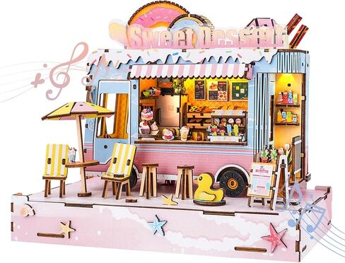 DIY Miniature House Kit (Sweet Dessert Truck) Tiny Dollhouse Kits for Adults to Build, Mini Model Kits with LED&Music Box, Wooden Adults Crafts Puzzles, Birthday Gifts for Family Friends in Kuwait