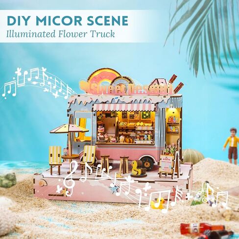 DIY Miniature House Kit (Sweet Dessert Truck) Tiny Dollhouse Kits for Adults to Build, Mini Model Kits with LED&Music Box, Wooden Adults Crafts Puzzles, Birthday Gifts for Family Friends in Kuwait