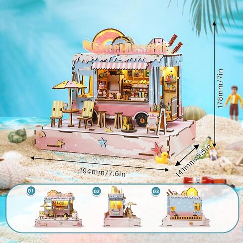 DIY Miniature House Kit (Sweet Dessert Truck) Tiny Dollhouse Kits for Adults to Build, Mini Model Kits with LED&Music Box, Wooden Adults Crafts Puzzles, Birthday Gifts for Family Friends in Kuwait