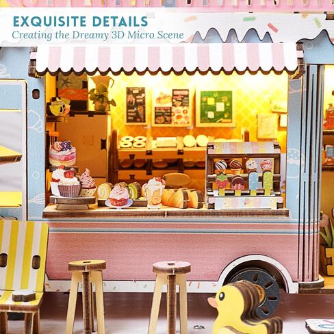 DIY Miniature House Kit (Sweet Dessert Truck) Tiny Dollhouse Kits for Adults to Build, Mini Model Kits with LED&Music Box, Wooden Adults Crafts Puzzles, Birthday Gifts for Family Friends in Kuwait