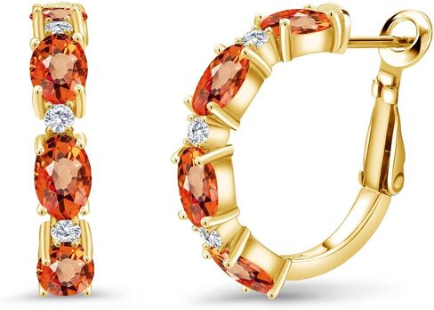 Gem Stone King 18K Yellow Gold Plated Silver Green Created Emerald and White Lab Grown Diamond Hoop Earrings For Women (3.03 Cttw, Oval 6X4MM, Round 2MM) in Saudi Arabia