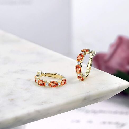 Gem Stone King 18K Yellow Gold Plated Silver Green Created Emerald and White Lab Grown Diamond Hoop Earrings For Women (3.03 Cttw, Oval 6X4MM, Round 2MM) in Saudi Arabia
