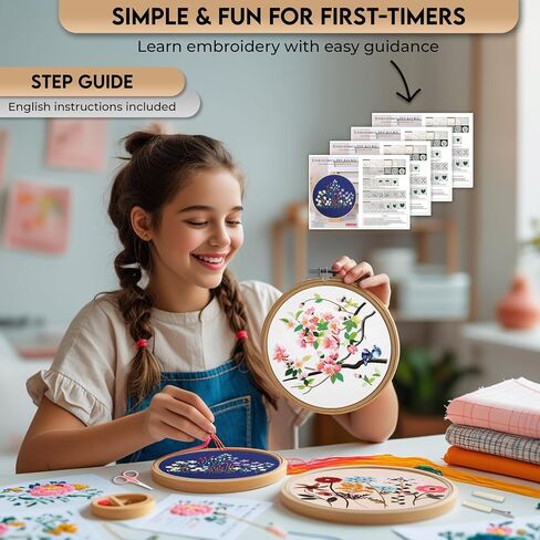 STITCHOVA Punch Needle Kit - 4 Pack Embroidery Kit for Adults Beginner, DIY Starter Set with Floral Designs, Includes Embroidery Hoop, Cloth, Needles, Threads, Tools (Punch Needle Kit for Beginners) in Saudi Arabia