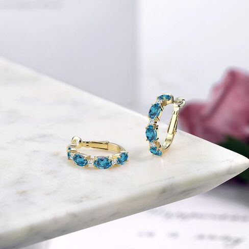 Gem Stone King 18K Yellow Gold Plated Silver Green Created Emerald and White Lab Grown Diamond Hoop Earrings For Women (3.03 Cttw, Oval 6X4MM, Round 2MM) in Saudi Arabia